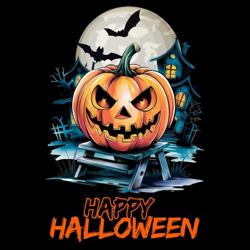 Happy Halloween with Spooky House & Jack-o'-lanterns