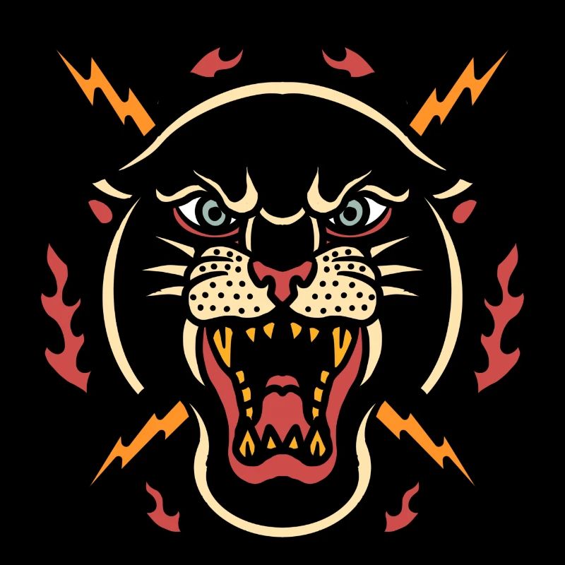 Panther Mountain Lion Lightning Super Tattoo Design