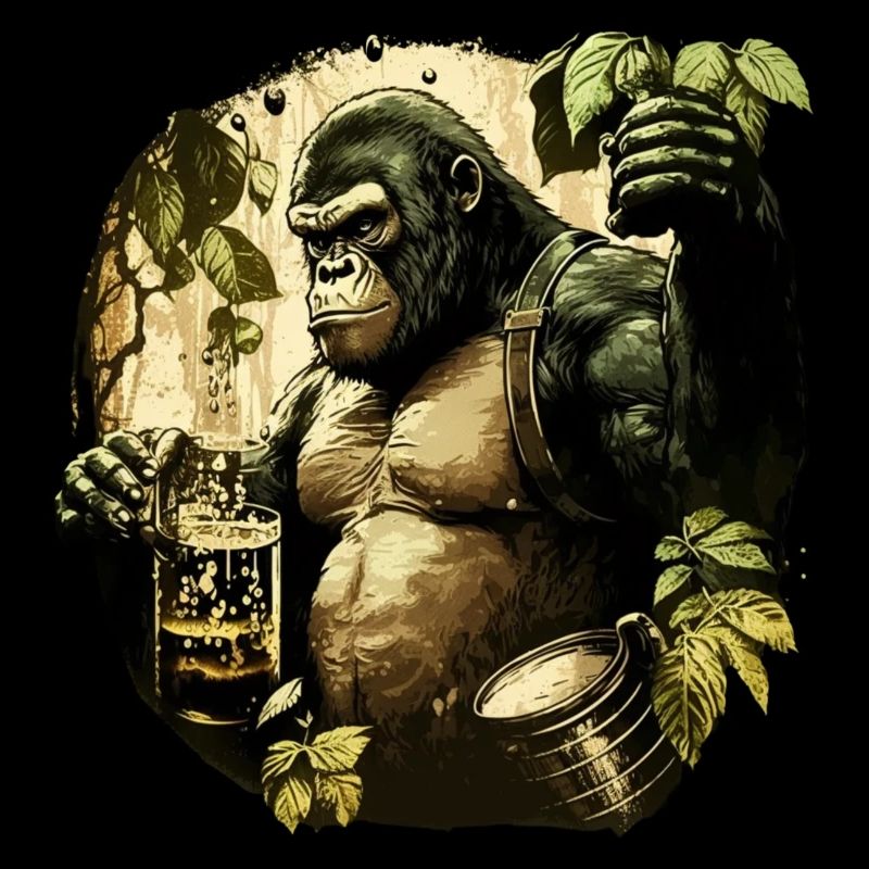 Cooler Gorilla im Dschungel mit Bier