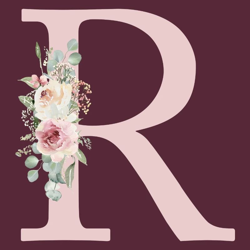 R| Monogramme | Eucalyptus Pastel Fleur Bleu