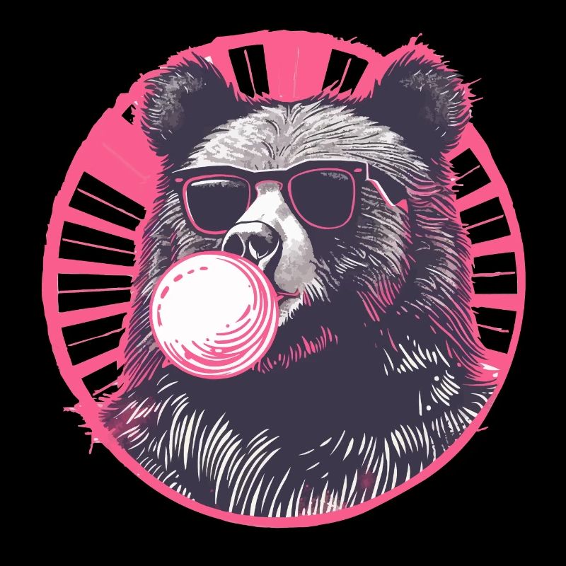 Bear with pink chewing gum and sunglasses