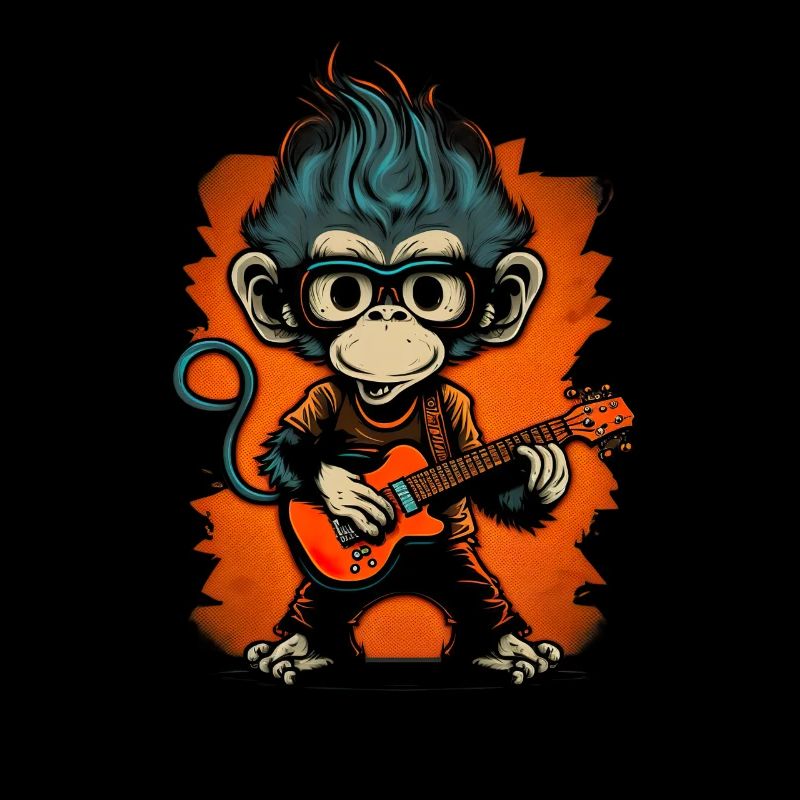 Affe Schimpanse spielt Acousitc Rock Gitarre