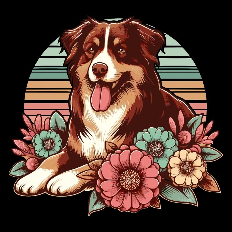 Australian Shepherd red tri Pastel Retro Blumen