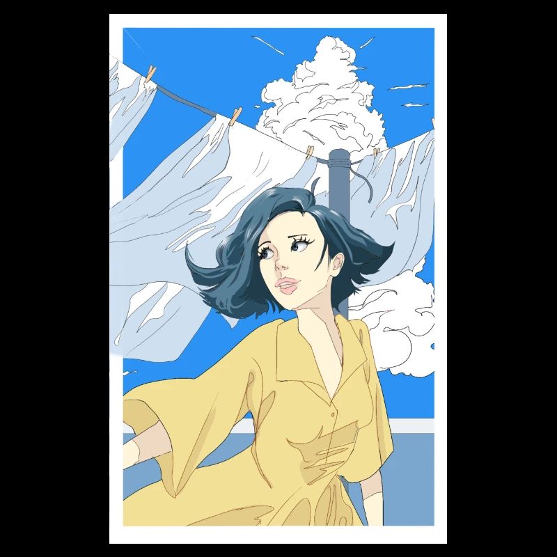 Femme avec robe jaune