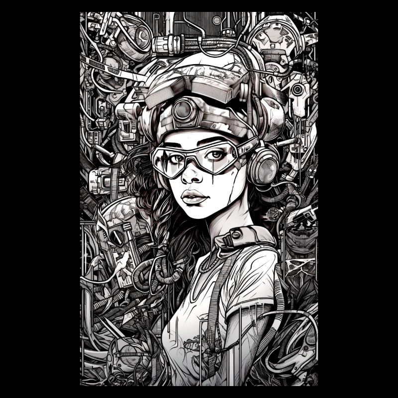 Tech-Mädchen, schwarz und weiß, , Digital