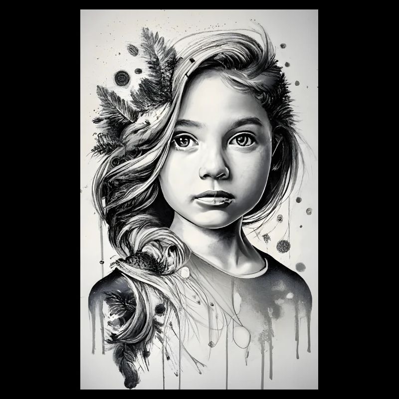 Fille en noir et blanc