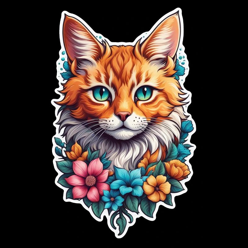 chat et fleur aquarelle