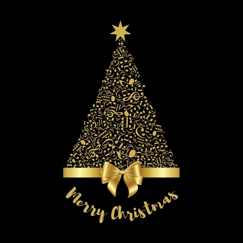 Merry Christmas Gold Music Notes Tree with Bow