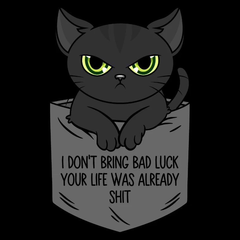Poche poitrine chat noir Je n’apporte pas de malchance