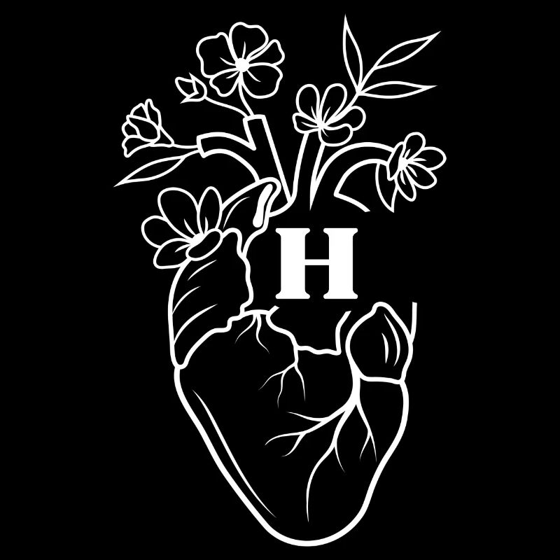Buchstabe h Herz weiße florale Anatomie
