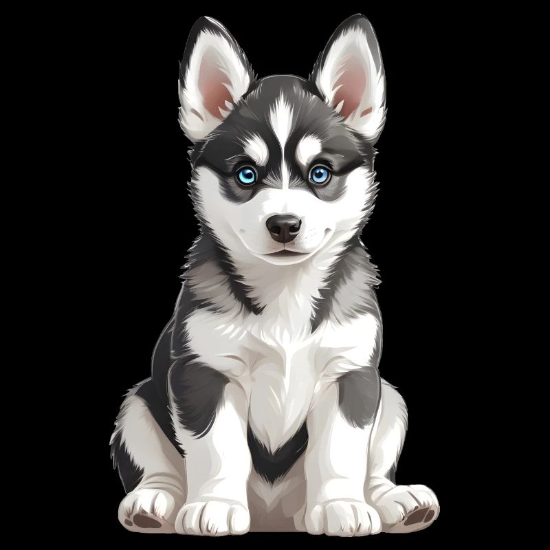 Illustration eines jungen dunkelgrauen Husky-Welpen