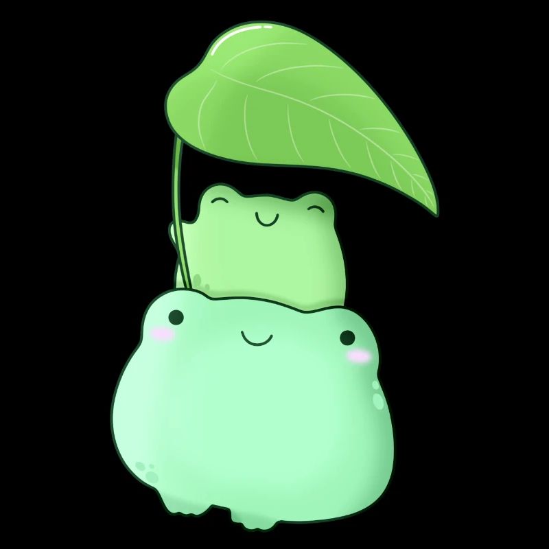 cute frogs with leaf kawaii
