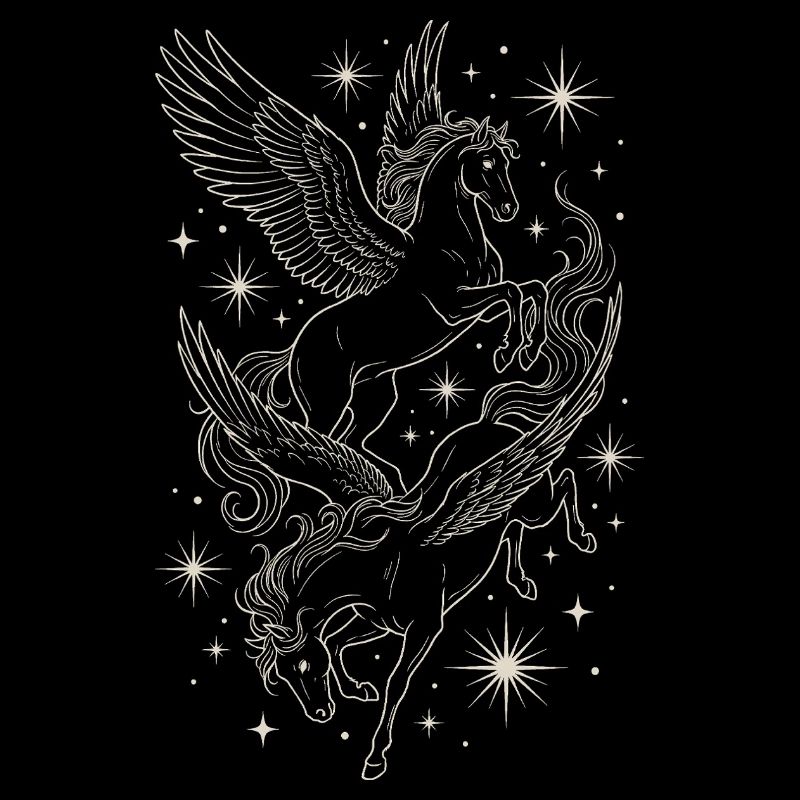 Zwei himmlische Pegasuspferde zwischen den Sternen