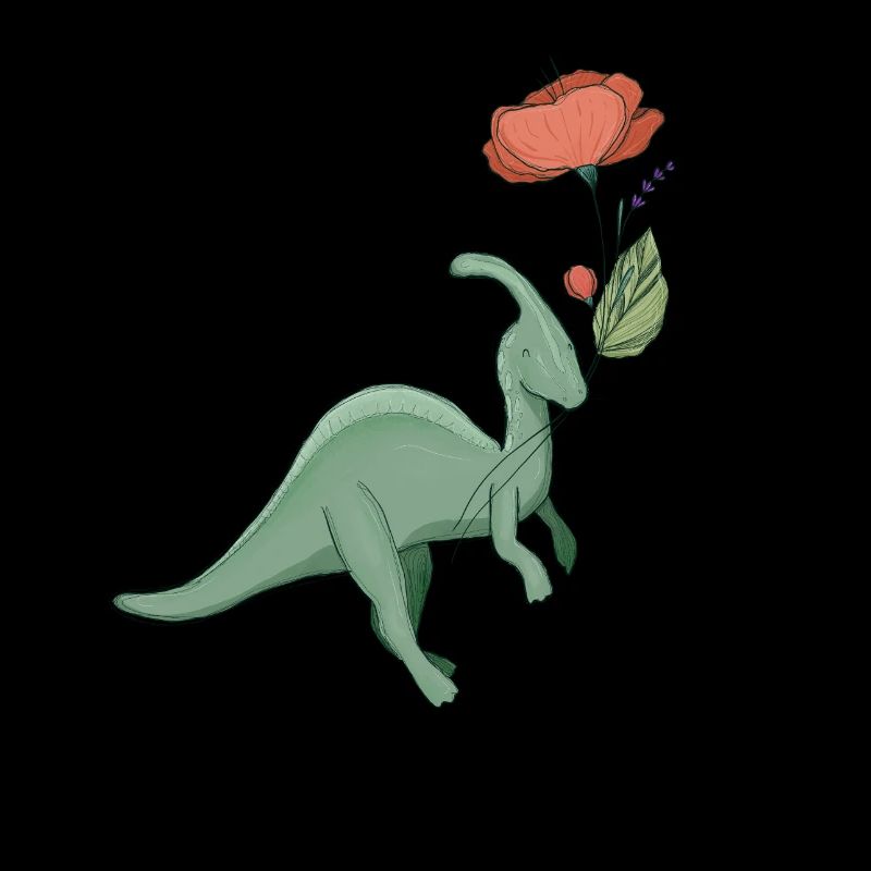 doux dinosaure avec fleur