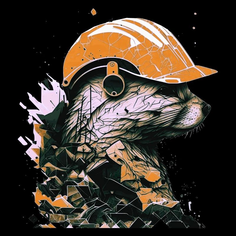 Ein Marder als Bauarbeiter mit gelbem Bauhelm