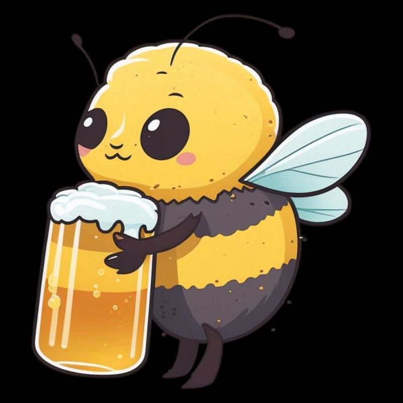 Cute bee drinks a big beer
