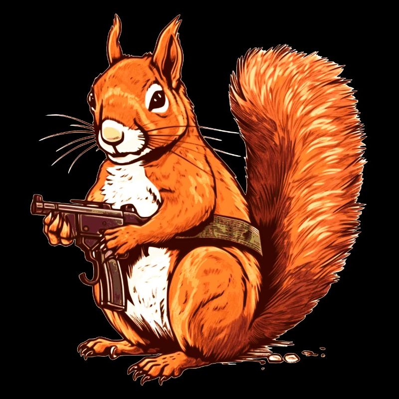 Defensive squirrel armed as an action hero