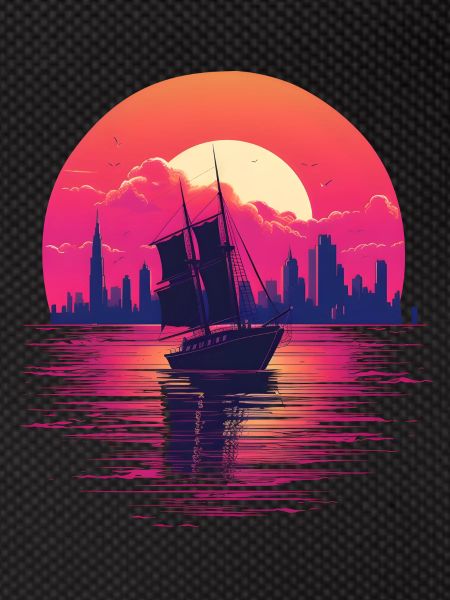 Synthwave sailing ship
