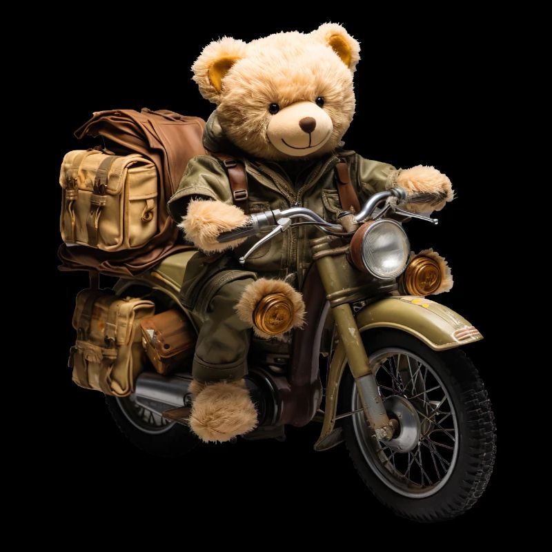 Motorradfahrender Plüschbär auf Tour