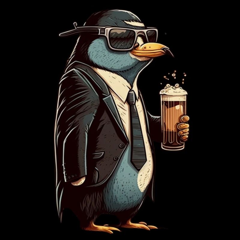 Casual penguin with beer in suit