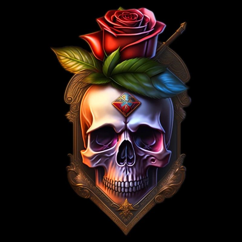 Skull and crossbones with rose