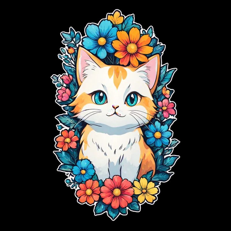 chat et fleur aquarelle