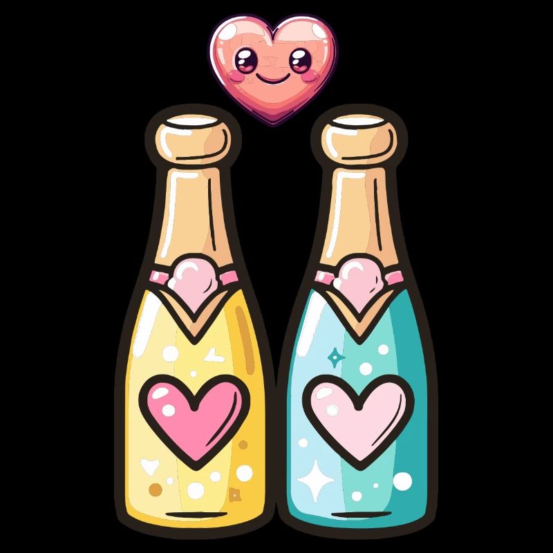 Flasche Sekt Paar Party Herz Comic