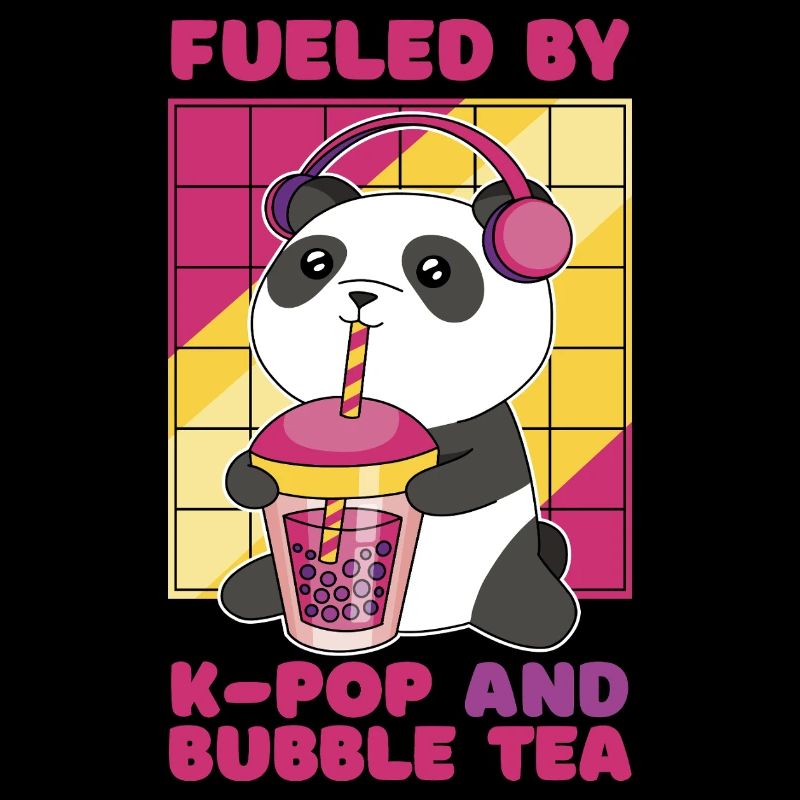 Panda mignon avec thé à bulles et écouteurs