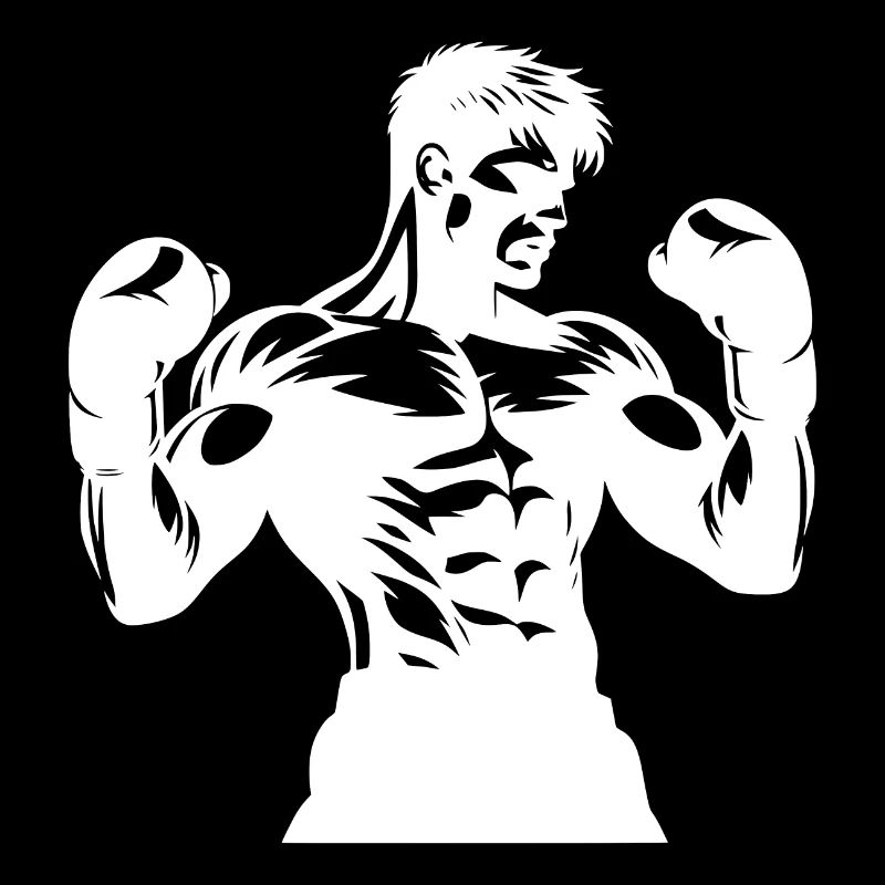 Powerful boxer with raised fists