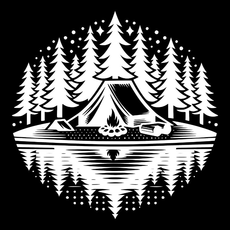 Tente de camping d’aventure et feu de camp en forêt