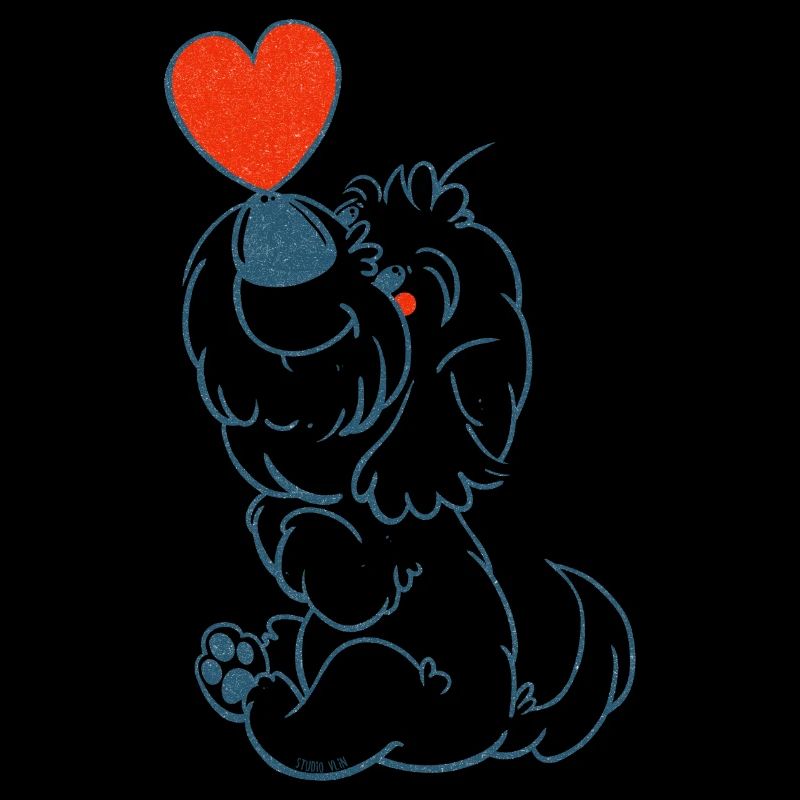 cockapoo Thor mit Herz in blauer Strichzeichnung