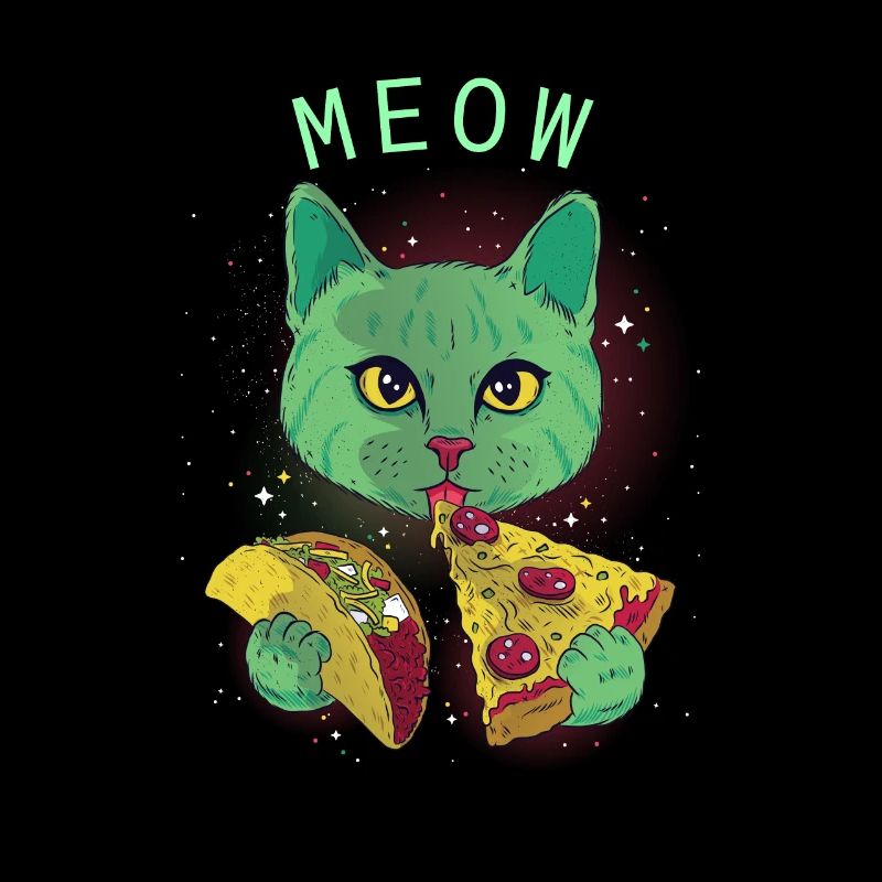 Funny Cosmic Science Cat - Eating Taco And Pizza
