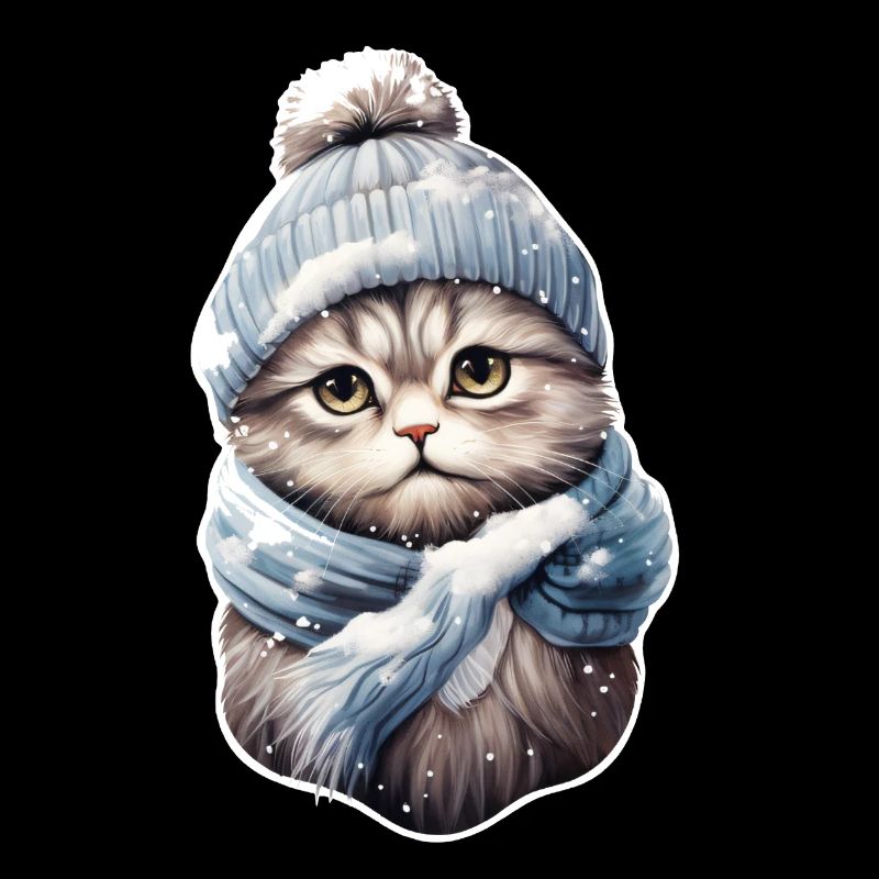 Chat en hiver avec bonnet et écharpe 2