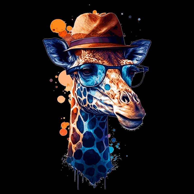 Giraffe as hipster spectacle wearer with hat