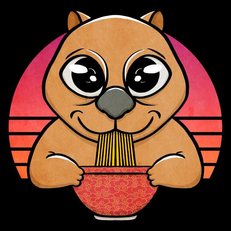 Wombat mangeant des nouilles ramen, mignon