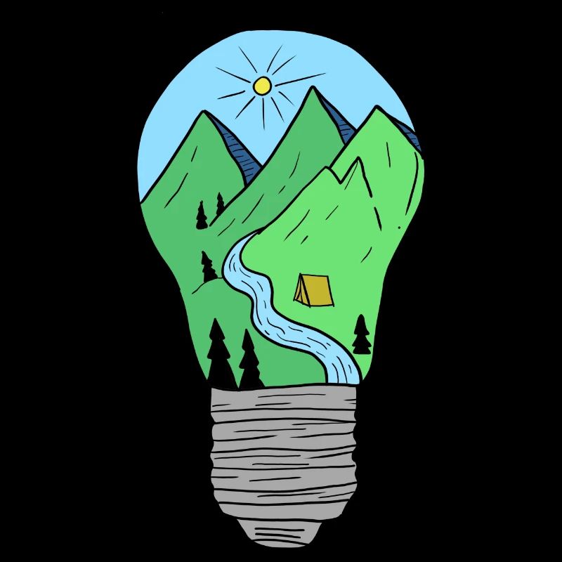 Mountains in a light bulb creatively hand-drawn