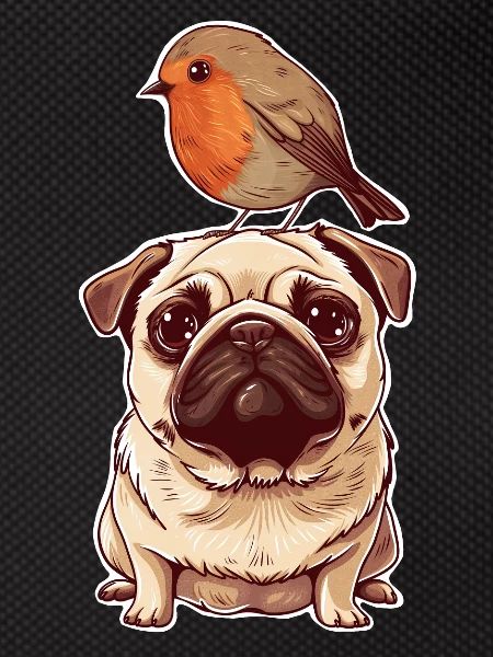 Pug with bird