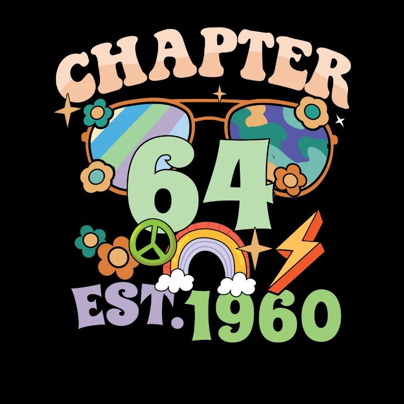 Turning 64 64th Birthday Retro Theme Peace Sign