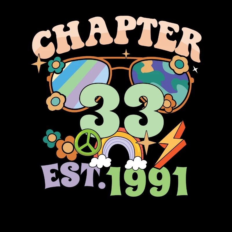 Turning 33 33rd Birthday Retro Theme Peace Sign