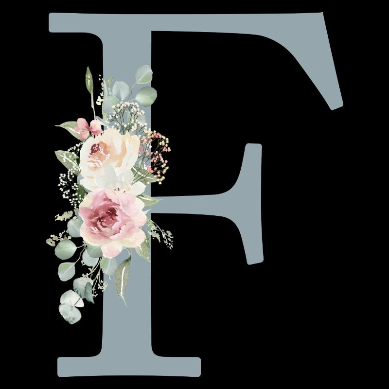 F| Monogram | Eucalyptus Pastel Flower Blue