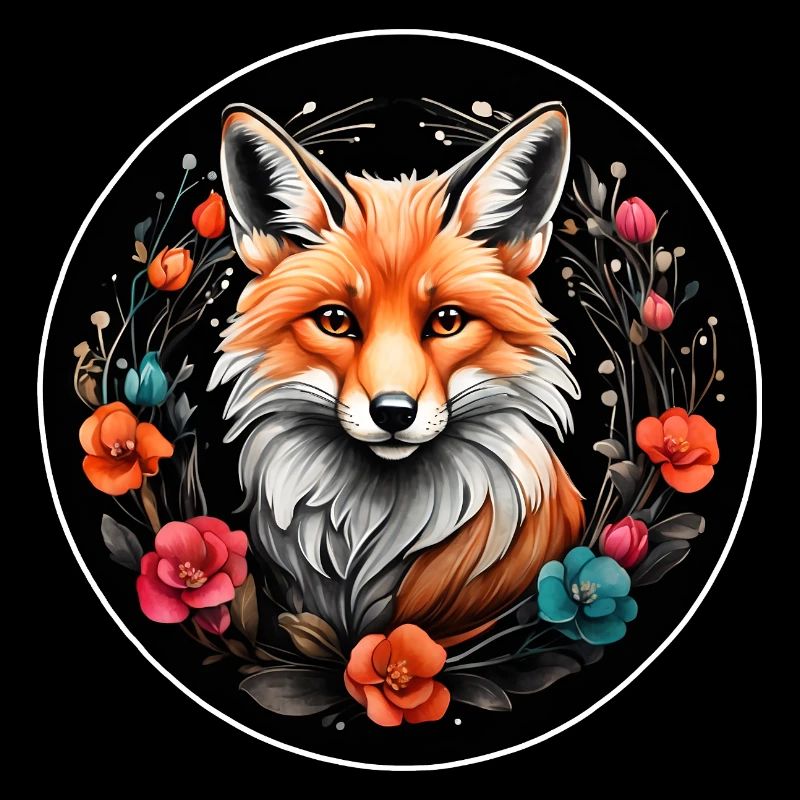 Portrait de renard mignon coloré avec des fleurs