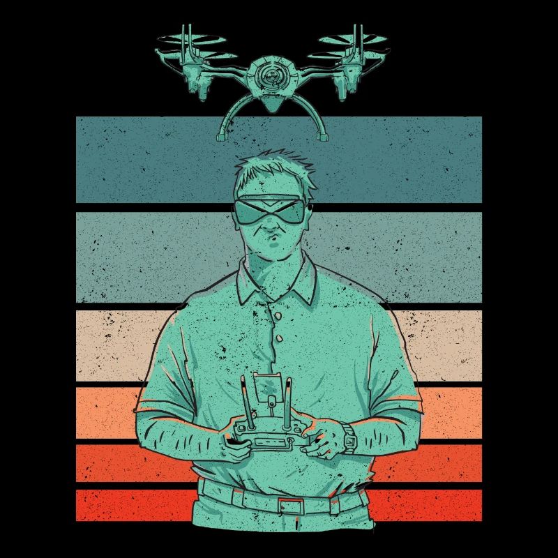 Retro Graphic Drone Flying Quadcopter Pilot RC Dro