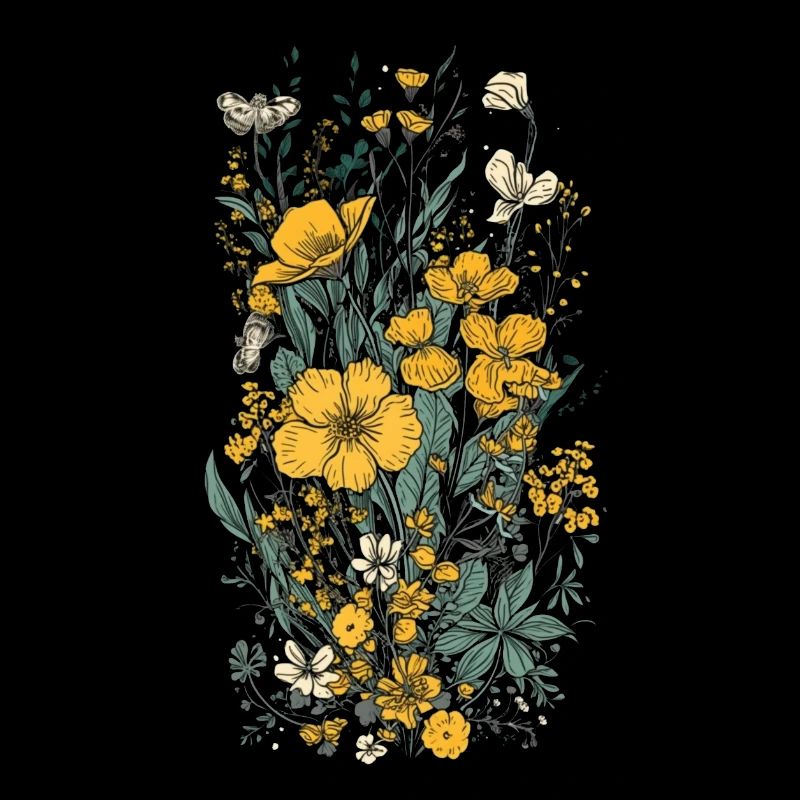 Beau bouquet d’herbier de fleurs bohèmes jaune