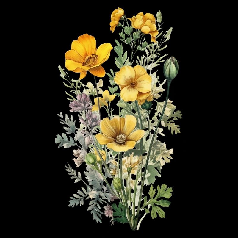 Beau bouquet d’herbier de fleurs bohèmes jaune
