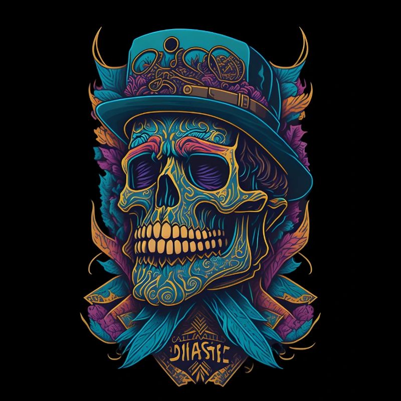 Skelett Totenkopf mit Hut und Blumen Cool Comic