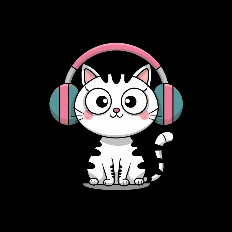 Chat mignon avec des écouteurs Doodle