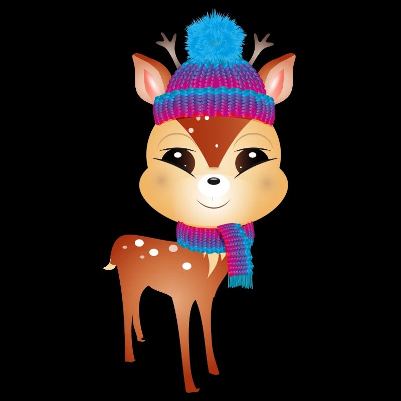 cute little deer with bobble hat and scarf