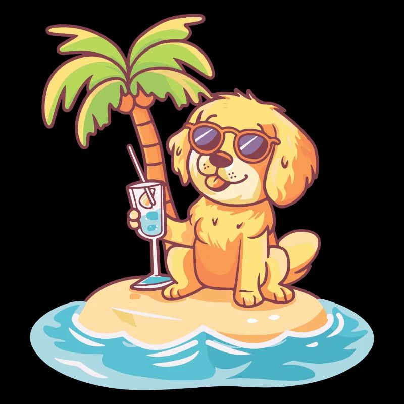 Golden Retriever Hund Sommer Strand Comic