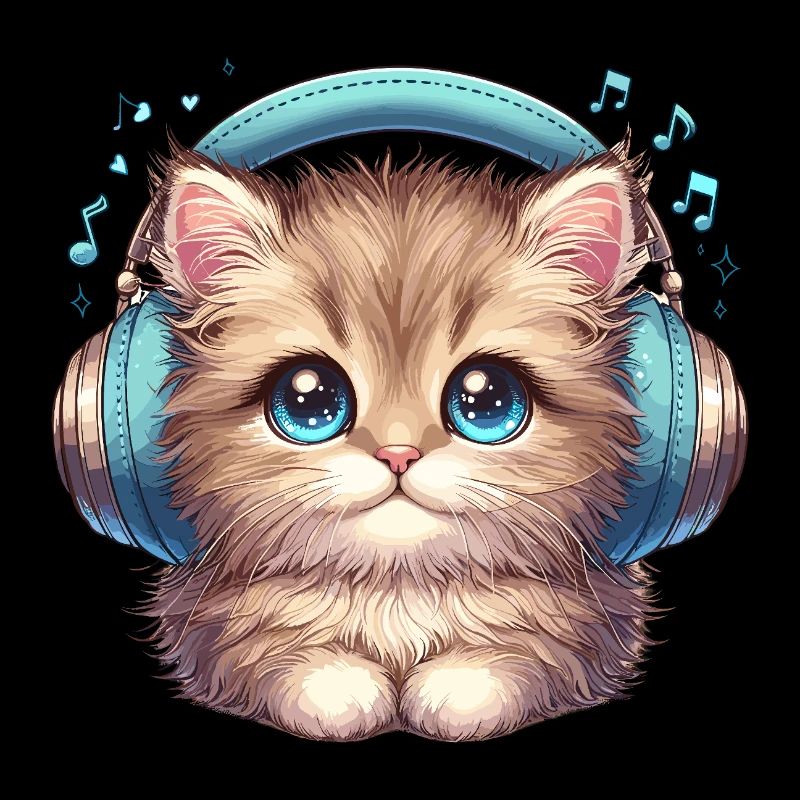 Chat mignon avec des écouteurs Doodle