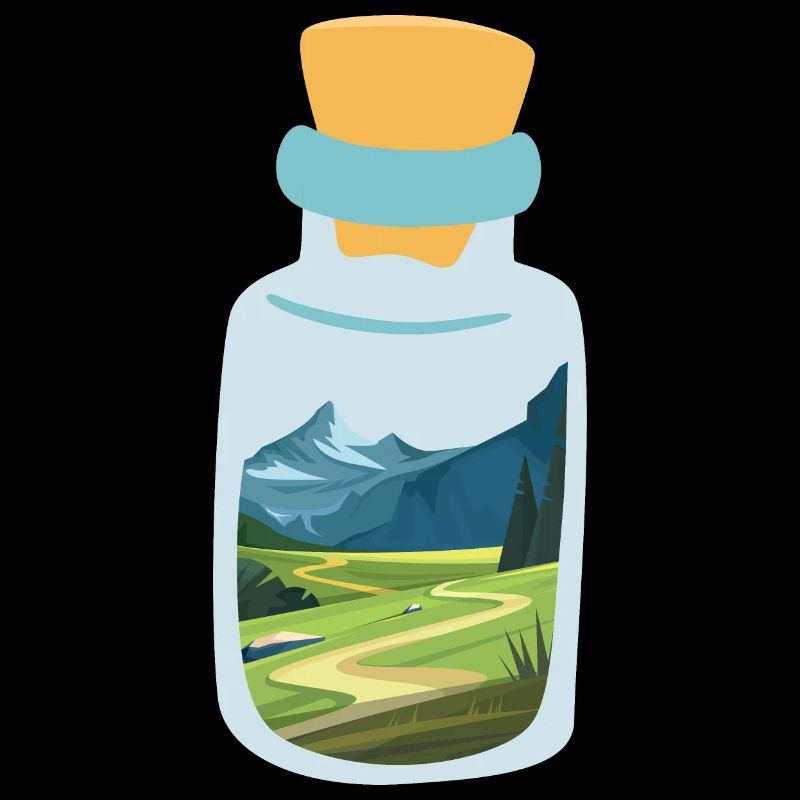 Message in a bottle with mountains